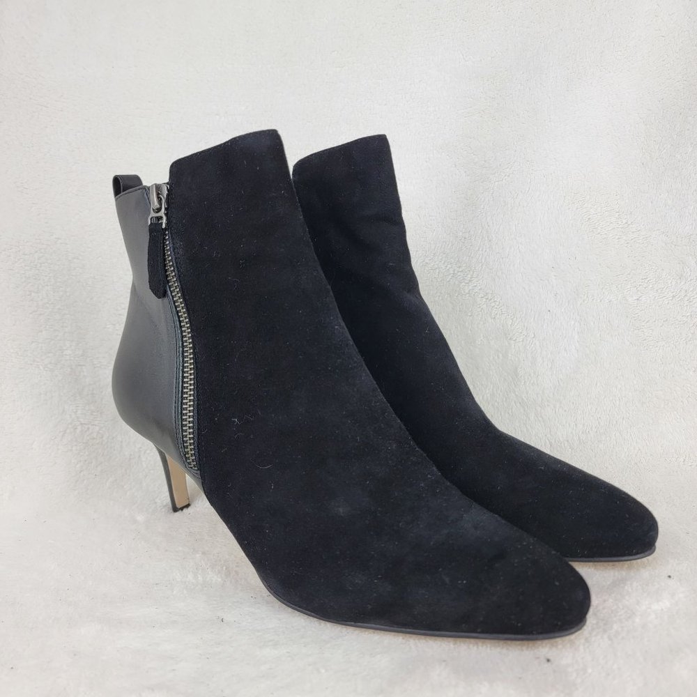 Pelle Moda Yesnia Black Suede Cal-Leather Sillitoe Mid Heels Zip Ankle Bootie 8M